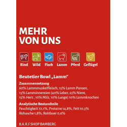 800g Beutetier Bowl Lamm BARF Aufteilung